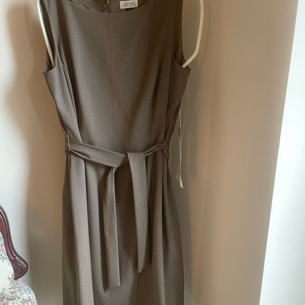 Tahari Sleeveless Taupe Midi Dress, jacket and pants- suit